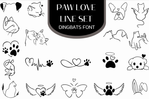 Paw Love Line Set: Elegant Dingbats for Pet Designs